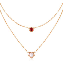 Double necklace with heart and red crystal 