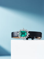 Leather bracelet with green charm - dual use