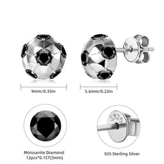 Aretes stud de balón de fútbol con Moissanitas negras