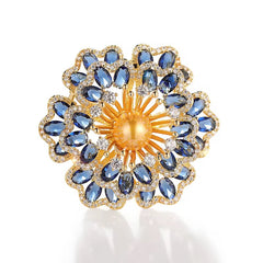 Broche de Flor Azul con Perla