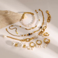 Pulsera de Eslabones con Perlas de Agua Dulce