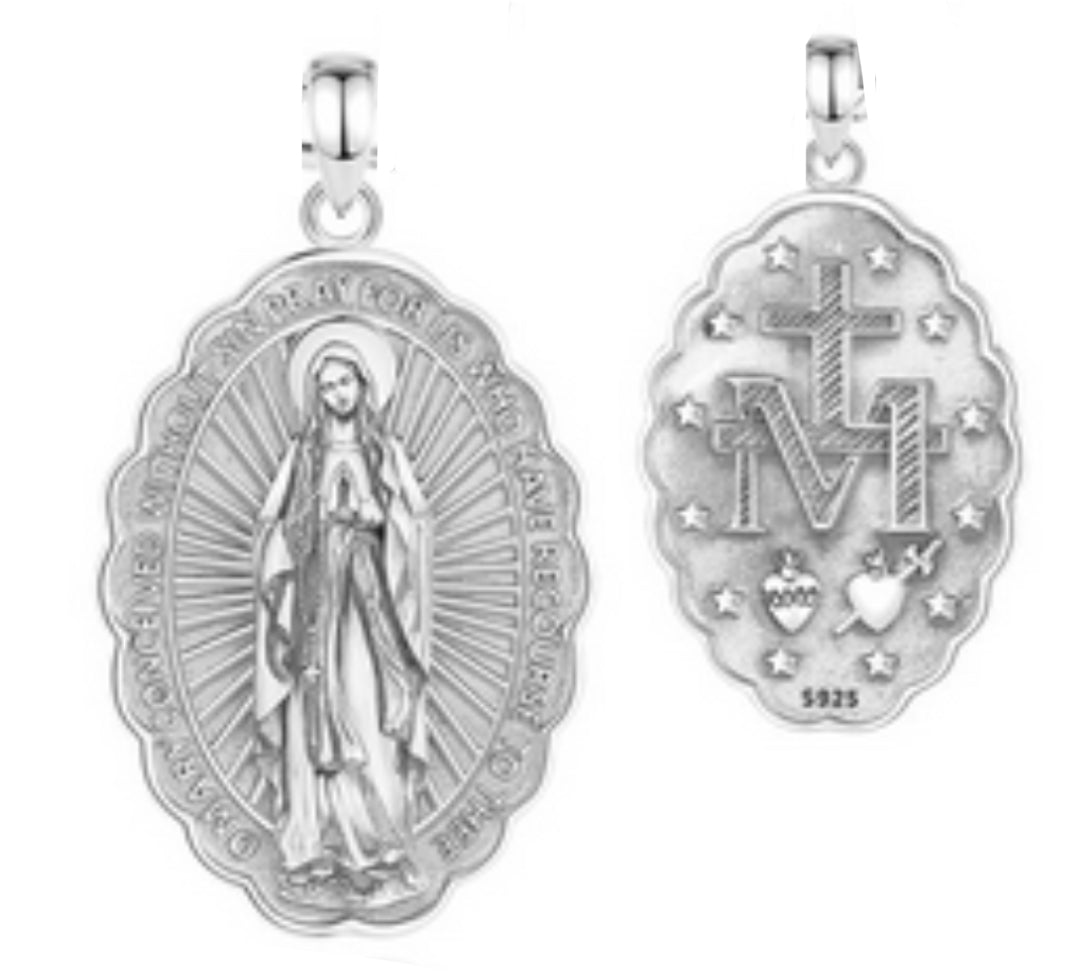 Virgin of Guadalupe Medal White Silver 