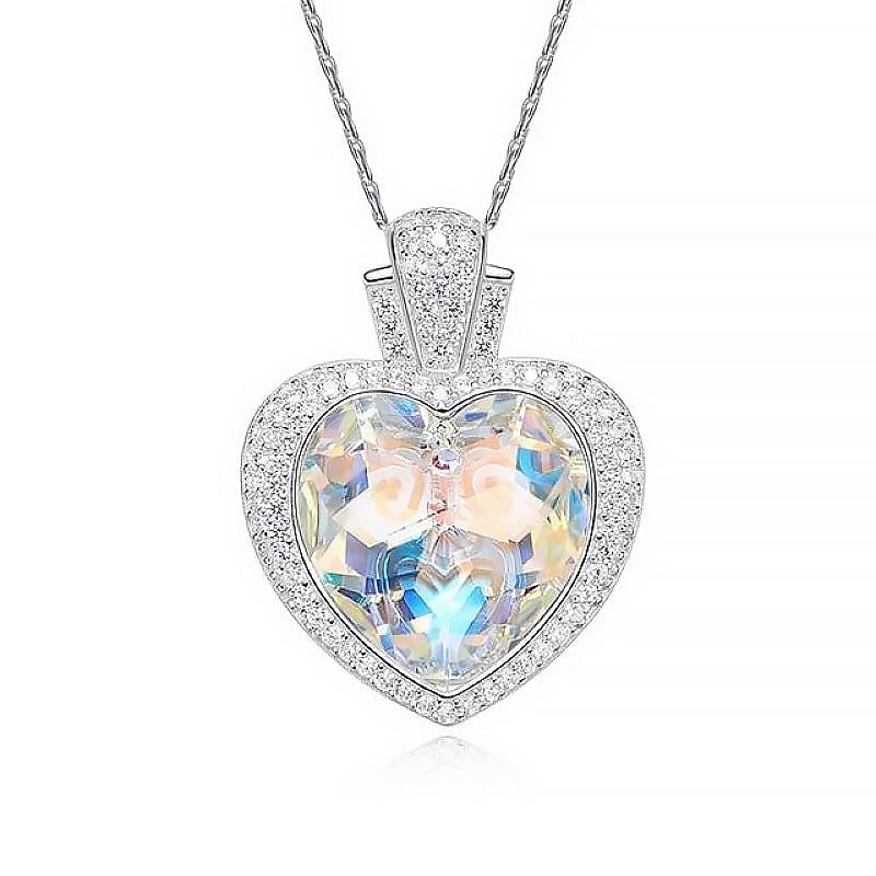 White iridescent royal heart necklace 