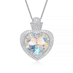 White iridescent royal heart necklace 