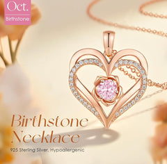 Collar corazón con cristal rosado dentro de una rosa