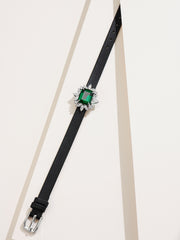 Leather bracelet with green charm - dual use