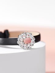 Leather bracelet with pink charm - dual use