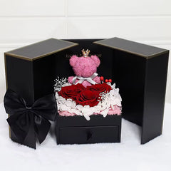 Caja con Osito grande negro y Rosa roja
