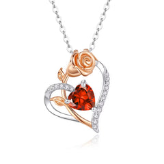 Collar de rosa y corazón rojo de cristal Swarovski
