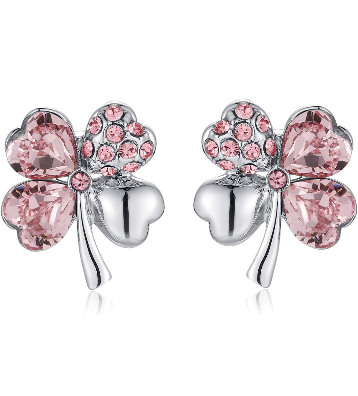 Pink Clover Earrings with Swarovski Crystals