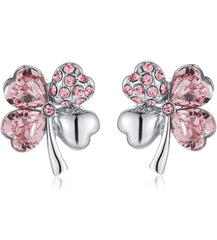 Pink Clover Earrings with Swarovski Crystals