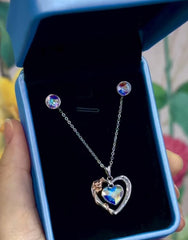 Iridescent &amp; Pink Heart Necklace 