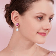 Collar y Aretes de Corazón de Cristales Swarovski y Perlas