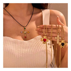 Collar con Cruz de colores y cadena de cuero PU