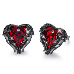 Red and Black Heart with Wings Earrings