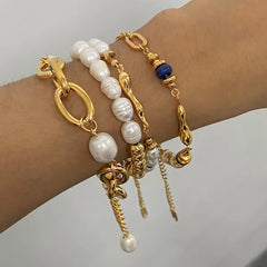 Pulsera de Eslabones con Perlas de Agua Dulce