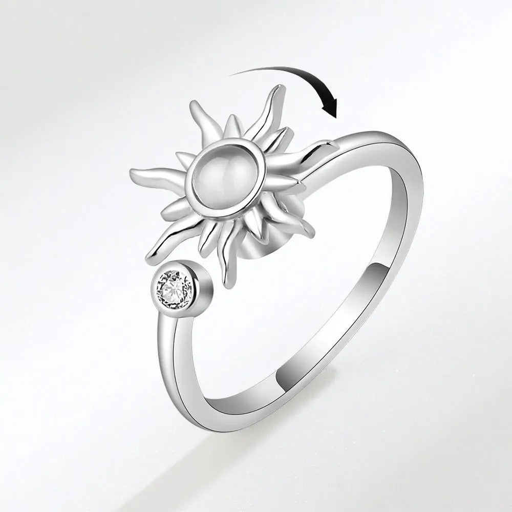 Anillo de Sol girador plateado