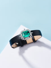 Leather bracelet with green charm - dual use