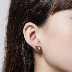 Pink Clover Earrings with Swarovski Crystals