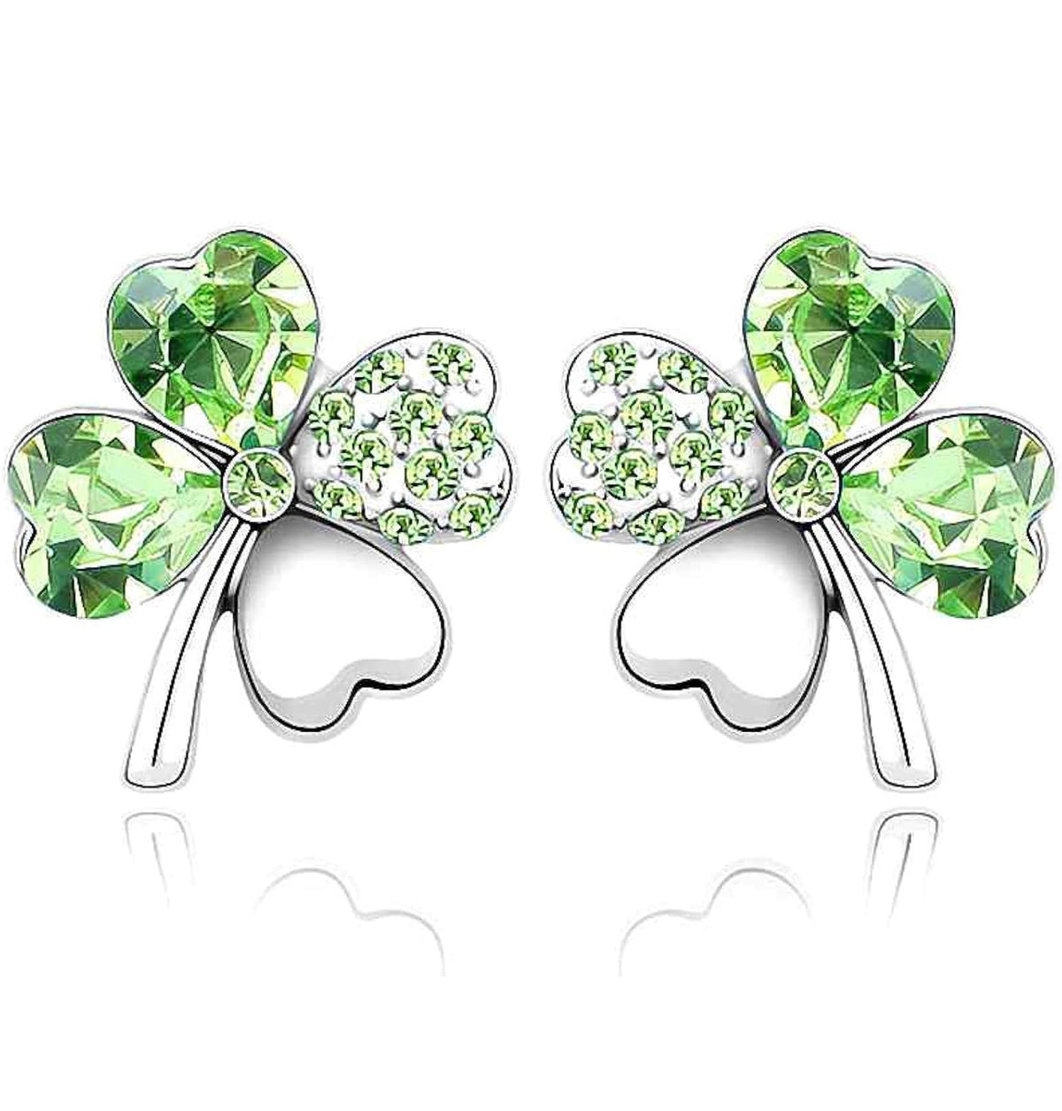 Green Clover Earrings with Swarovski Crystals