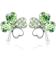 Green Clover Earrings with Swarovski Crystals
