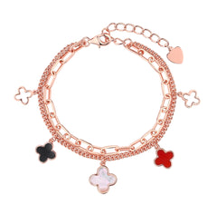 Pulsera doble de trébol ágata y nácar