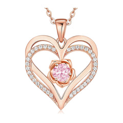 Collar corazón con cristal rosado dentro de una rosa