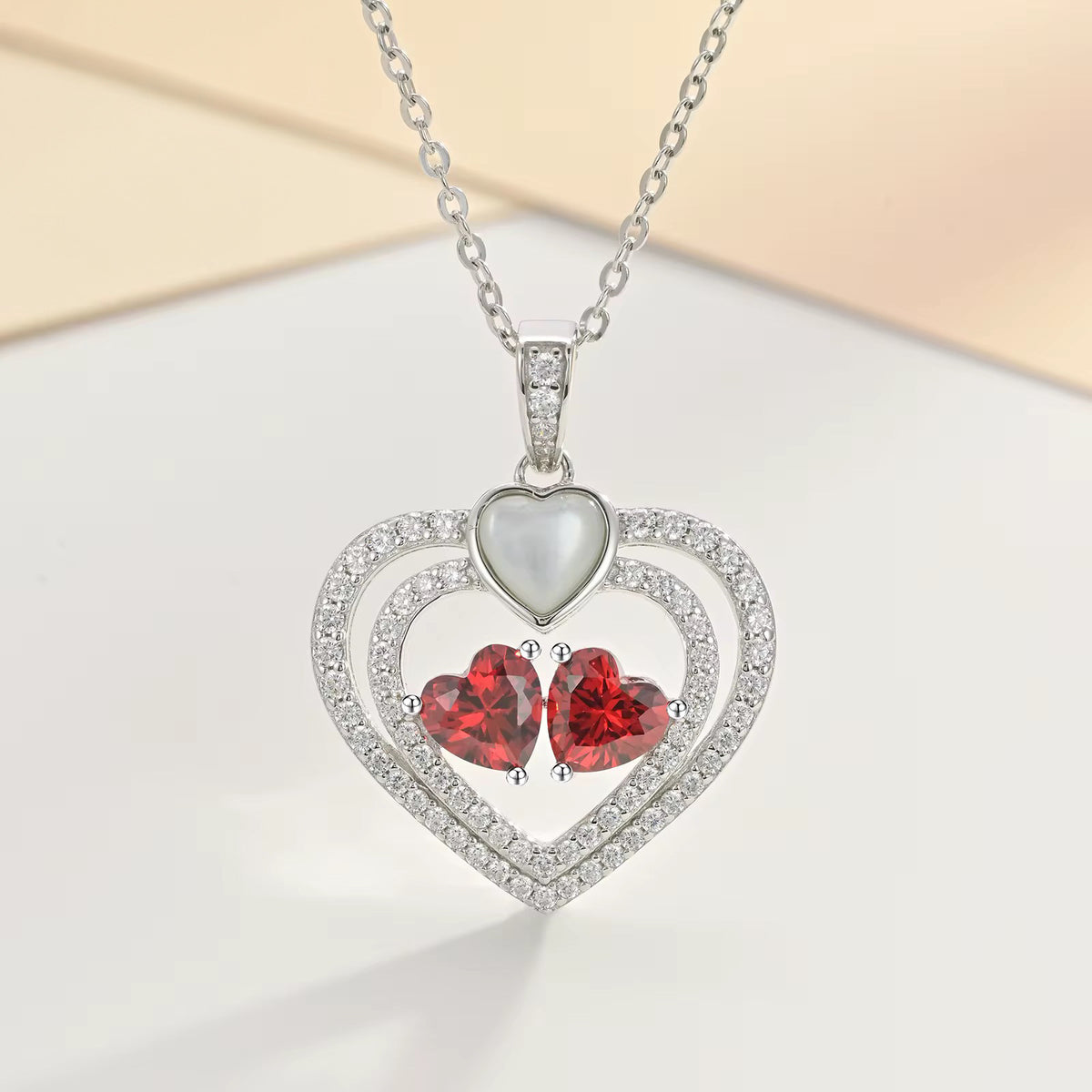 Collar doble corazón rojo de cristal Swarovski