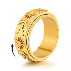 Anillo de Sol y Estrellas girador dorado