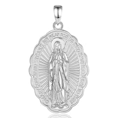 Virgin of Guadalupe Medal White Silver 