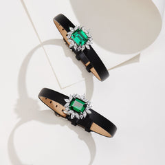 Leather bracelet with green charm - dual use