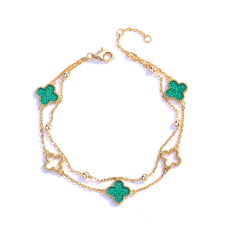 Pulsera doble de trébol verde