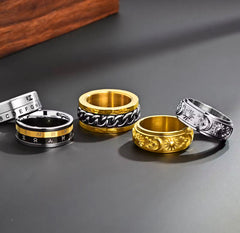 Anillo de Sol y Estrellas girador plateado