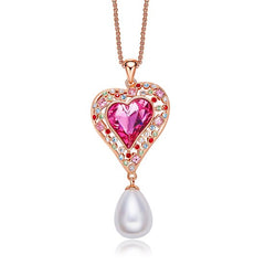 Collar y Aretes de Corazón de Cristales Swarovski y Perlas