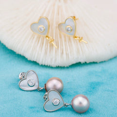 Aretes de Corazón con Perlas Naturales