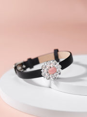 Leather bracelet with pink charm - dual use