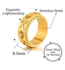 Anillo de Sol y Estrellas girador dorado