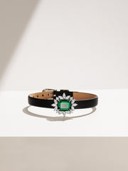 Leather bracelet with green charm - dual use