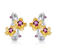 Argollas de flor granate rodolita