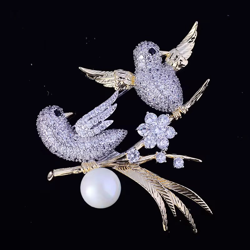 Broche de Aves con Perla