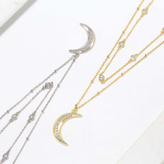Double Moon Necklace - Silver 