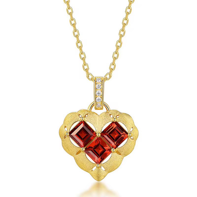 Natural Garnet Heart Necklace 