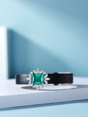 Leather bracelet with green charm - dual use