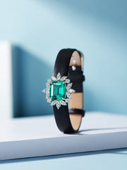 Leather bracelet with green charm - dual use