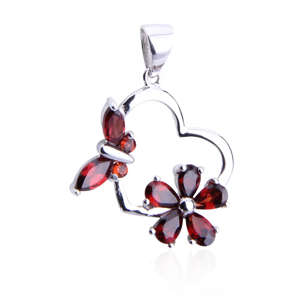 Corazón y flor con granate