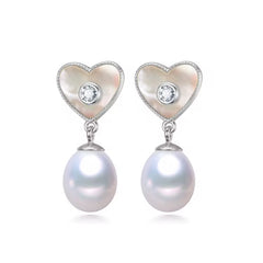 Aretes de Corazón con Perlas Naturales