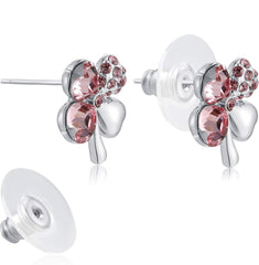 Pink Clover Earrings with Swarovski Crystals