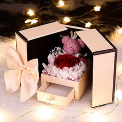 Caja con Osito rosado y Rosa roja