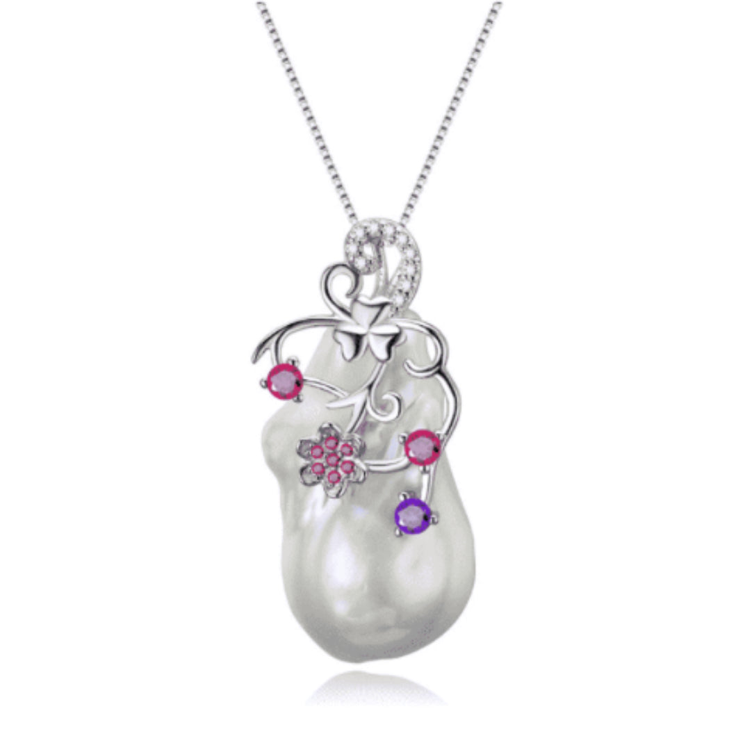 Collar de Perla Barroca con Flores