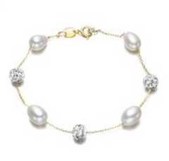 Pulsera de Perlas con cristales dorado